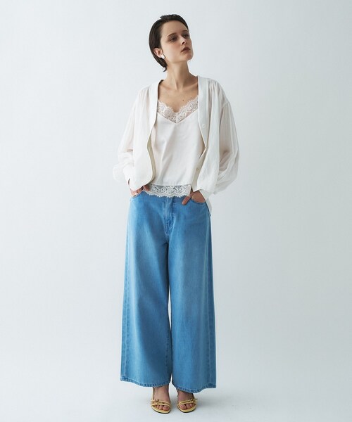 cloenc（クロエンス）の「【セットアップ／手洗い可】スキッパーシアーブラウス（シャツ/ブラウス・レディース・サックスブルー/ブラック/ホワイト・02）」の4枚目の写真