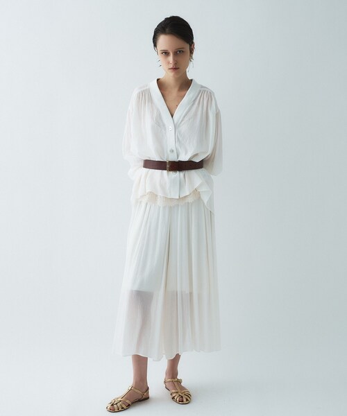 cloenc（クロエンス）の「【セットアップ／手洗い可】スキッパーシアーブラウス（シャツ/ブラウス・レディース・サックスブルー/ブラック/ホワイト・02）」の11枚目の写真