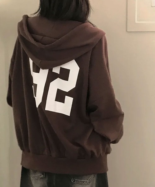 Emilie(エミリー)の「ナンバリング ダブルジップ オーバーサイズパーカー(パーカー・レディース・ネイビー/ブラウン/ワインレッド/ブラック/グレー・FREE)」の19枚目の写真