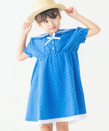 la poche biscuit（ラポシェビスキュイ）の「【綿100% レース】セーラーカラー ドット柄 半袖 ワンピース（ワンピース）」