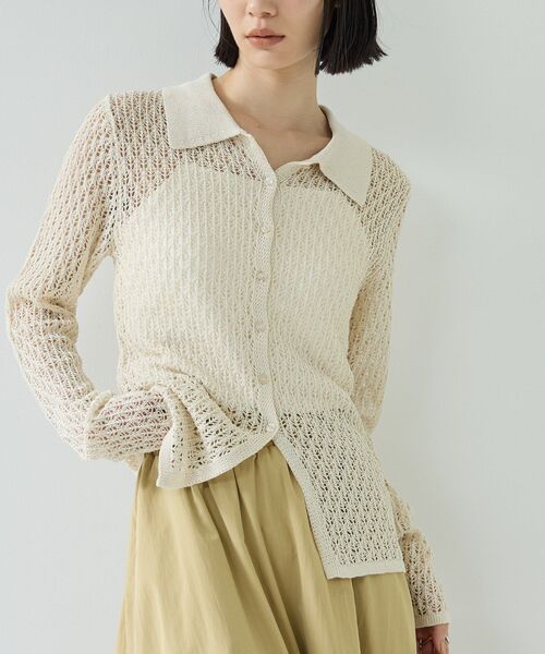 GALLEST（ギャレスト）の「リネンライククロシェポロニット（ニット/セーター・レディース・ブラック/ピンク/オフホワイト・38）」の17枚目の写真