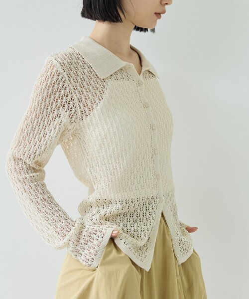 GALLEST（ギャレスト）の「リネンライククロシェポロニット（ニット/セーター・レディース・ブラック/ピンク/オフホワイト・38）」の18枚目の写真