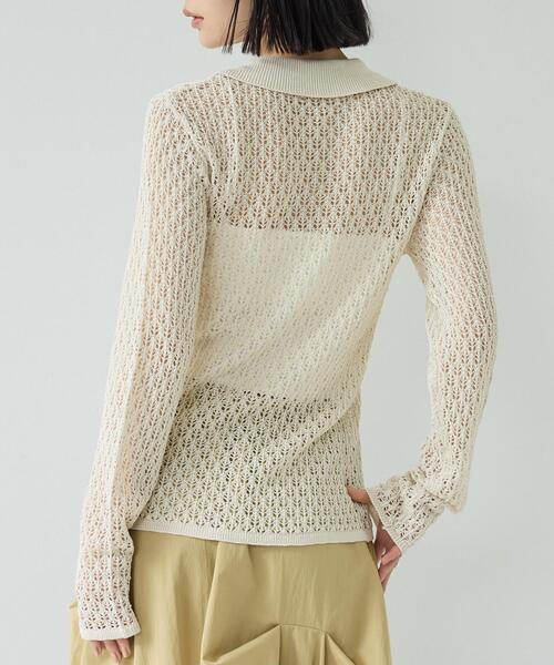 GALLEST（ギャレスト）の「リネンライククロシェポロニット（ニット/セーター・レディース・ブラック/ピンク/オフホワイト・38）」の19枚目の写真