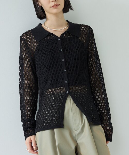 GALLEST（ギャレスト）の「リネンライククロシェポロニット（ニット/セーター・レディース・ブラック/ピンク/オフホワイト・38）」の13枚目の写真