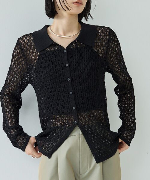 GALLEST（ギャレスト）の「リネンライククロシェポロニット（ニット/セーター・レディース・ブラック/ピンク/オフホワイト・38）」の14枚目の写真