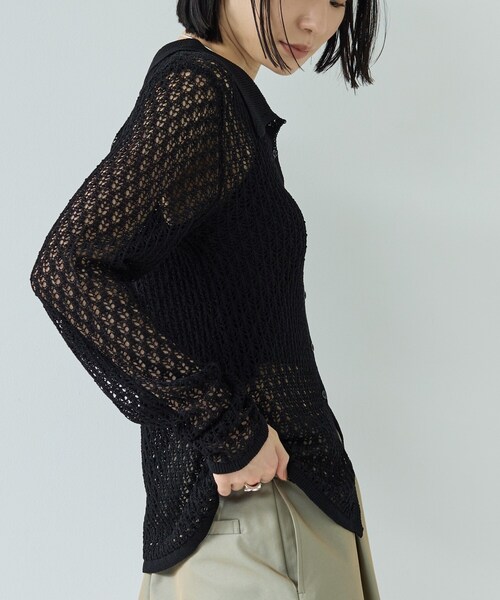GALLEST（ギャレスト）の「リネンライククロシェポロニット（ニット/セーター・レディース・ブラック/ピンク/オフホワイト・38）」の15枚目の写真