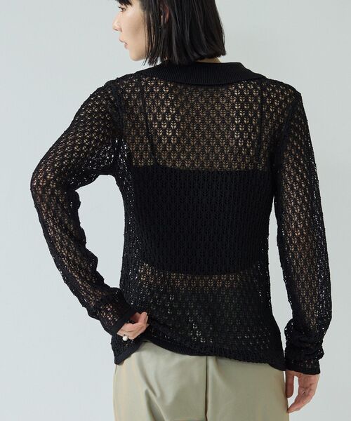 GALLEST（ギャレスト）の「リネンライククロシェポロニット（ニット/セーター・レディース・ブラック/ピンク/オフホワイト・38）」の16枚目の写真