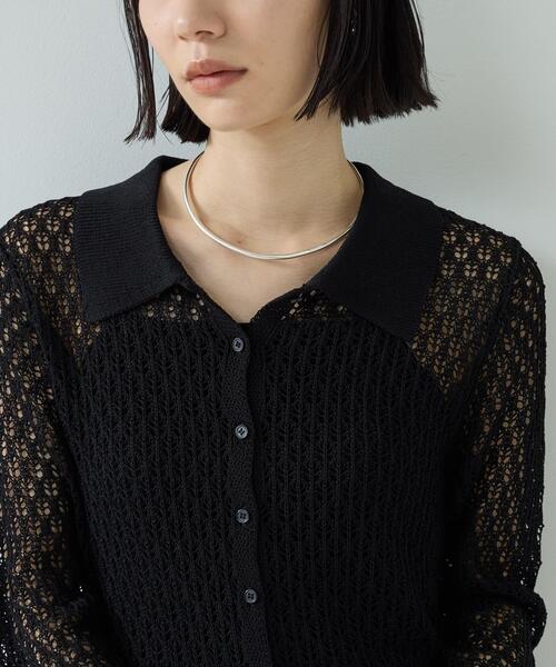 GALLEST（ギャレスト）の「リネンライククロシェポロニット（ニット/セーター・レディース・ブラック/ピンク/オフホワイト・38）」の5枚目の写真