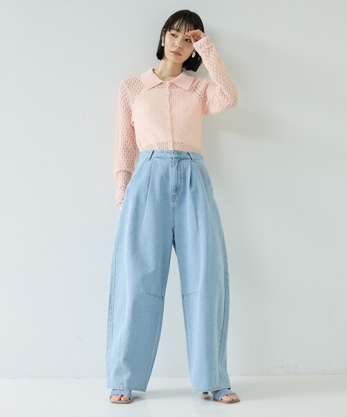 GALLEST（ギャレスト）の「リネンライククロシェポロニット（ニット/セーター・レディース・ブラック/ピンク/オフホワイト・38）」の7枚目の写真