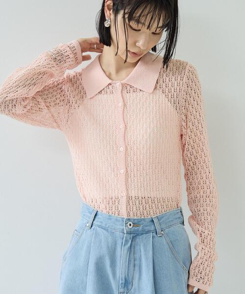 GALLEST（ギャレスト）の「リネンライククロシェポロニット（ニット/セーター・レディース・ブラック/ピンク/オフホワイト・38）」の8枚目の写真