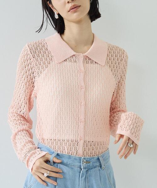 GALLEST（ギャレスト）の「リネンライククロシェポロニット（ニット/セーター・レディース・ブラック/ピンク/オフホワイト・38）」の9枚目の写真