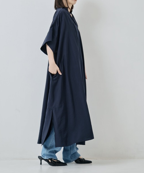 08sircus（ゼロエイトサーカス）の「[08sircus/ゼロハチサーカス]Modal silk gather neck dress（ワンピース・レディース・ホワイト/ダークネイビー・0/1）」の11枚目の写真