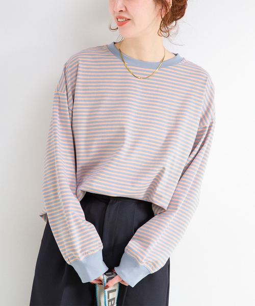 B.C STOCK(ベーセーストック)の「《追加8》【WEB限定】ウォッシャブル / ボーダーロンTEE(Tシャツ/カットソー・レディース・パープル系その他/グリーン/ピンク/イエロー・FREE)」の1枚目の写真