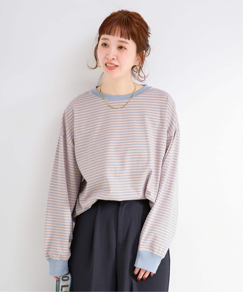 B.C STOCK(ベーセーストック)の「《追加8》【WEB限定】ウォッシャブル / ボーダーロンTEE(Tシャツ/カットソー・レディース・パープル系その他/グリーン/ピンク/イエロー・FREE)」の8枚目の写真