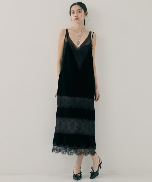 tanakadaisuke（タナカダイスケ）の「【tanakadaisuke/タナカダイスケ】black lace velour cami-dress/ブラックレースベロアキャミドレス（ドレス・レディース・ブラック・M/S）」の3枚目の写真