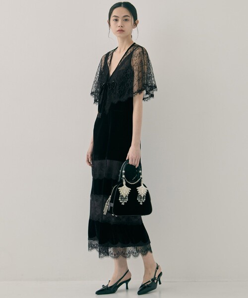 tanakadaisuke（タナカダイスケ）の「【tanakadaisuke/タナカダイスケ】black lace velour cami-dress/ブラックレースベロアキャミドレス（ドレス・レディース・ブラック・M/S）」の4枚目の写真