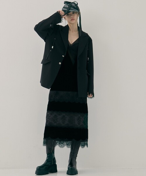 tanakadaisuke（タナカダイスケ）の「【tanakadaisuke/タナカダイスケ】black lace velour cami-dress/ブラックレースベロアキャミドレス（ドレス・レディース・ブラック・M/S）」の5枚目の写真