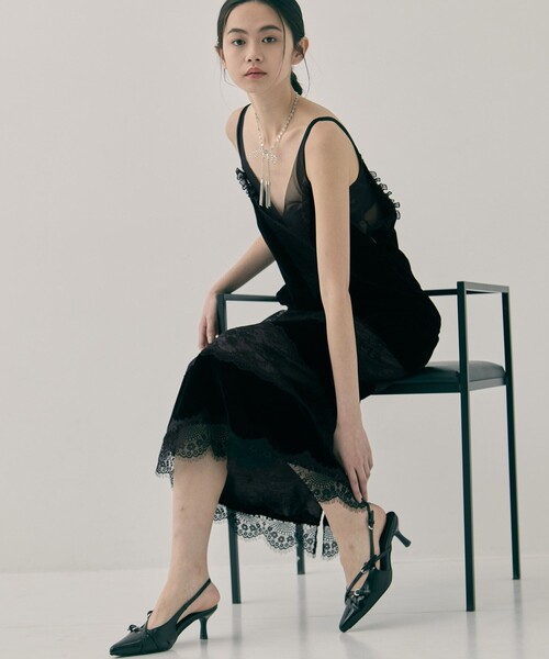 tanakadaisuke（タナカダイスケ）の「【tanakadaisuke/タナカダイスケ】black lace velour cami-dress/ブラックレースベロアキャミドレス（ドレス・レディース・ブラック・M/S）」の6枚目の写真