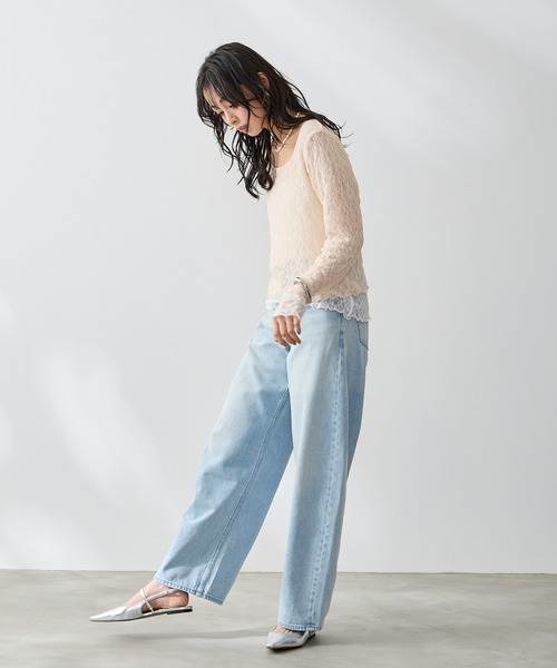 Anclear oui(アンクリアウィ)の「リバーシブルレーススクエアネックプルオーバー(Tシャツ/カットソー・レディース・White/サックスブルー系/PINK/Moca/Black・F)」の18枚目の写真
