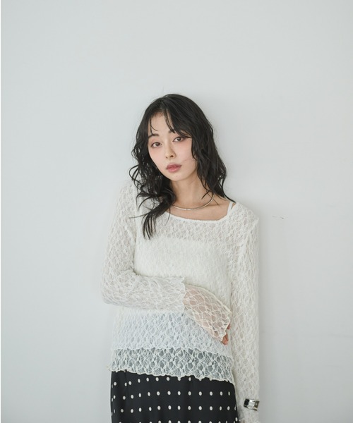Anclear oui(アンクリアウィ)の「リバーシブルレーススクエアネックプルオーバー(Tシャツ/カットソー・レディース・White/サックスブルー系/PINK/Moca/Black・F)」の19枚目の写真