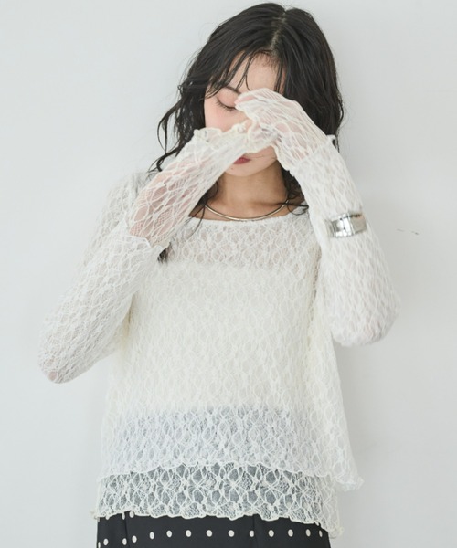 Anclear oui(アンクリアウィ)の「リバーシブルレーススクエアネックプルオーバー(Tシャツ/カットソー・レディース・White/サックスブルー系/PINK/Moca/Black・F)」の20枚目の写真