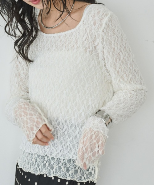 Anclear oui(アンクリアウィ)の「リバーシブルレーススクエアネックプルオーバー(Tシャツ/カットソー・レディース・White/サックスブルー系/PINK/Moca/Black・F)」の21枚目の写真