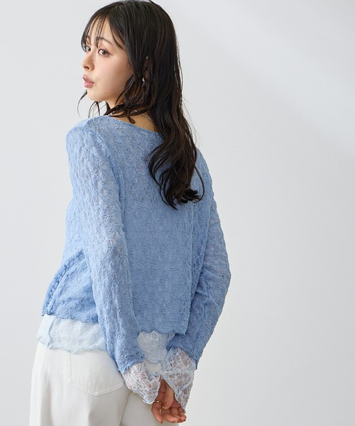 Anclear oui(アンクリアウィ)の「リバーシブルレーススクエアネックプルオーバー(Tシャツ/カットソー・レディース・White/サックスブルー系/PINK/Moca/Black・F)」の8枚目の写真