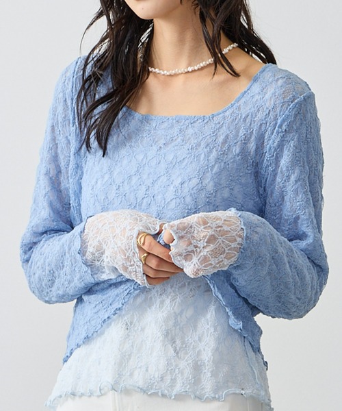 Anclear oui(アンクリアウィ)の「リバーシブルレーススクエアネックプルオーバー(Tシャツ/カットソー・レディース・White/サックスブルー系/PINK/Moca/Black・F)」の9枚目の写真