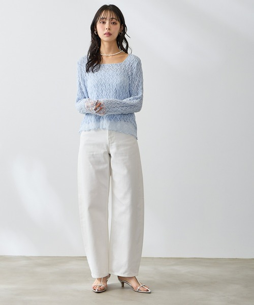 Anclear oui(アンクリアウィ)の「リバーシブルレーススクエアネックプルオーバー(Tシャツ/カットソー・レディース・White/サックスブルー系/PINK/Moca/Black・F)」の10枚目の写真