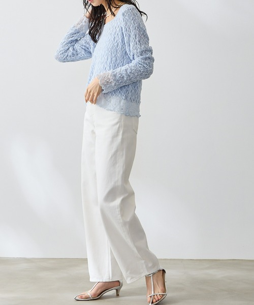 Anclear oui(アンクリアウィ)の「リバーシブルレーススクエアネックプルオーバー(Tシャツ/カットソー・レディース・White/サックスブルー系/PINK/Moca/Black・F)」の11枚目の写真