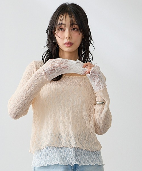 Anclear oui(アンクリアウィ)の「リバーシブルレーススクエアネックプルオーバー(Tシャツ/カットソー・レディース・White/サックスブルー系/PINK/Moca/Black・F)」の14枚目の写真