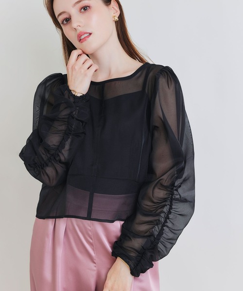 PICCIN PERLA（ピッチンペルラ）の「ギャザースリーブシアーブラウス（シャツ/ブラウス・レディース・オフホワイト/ブラック・M）」の2枚目の写真