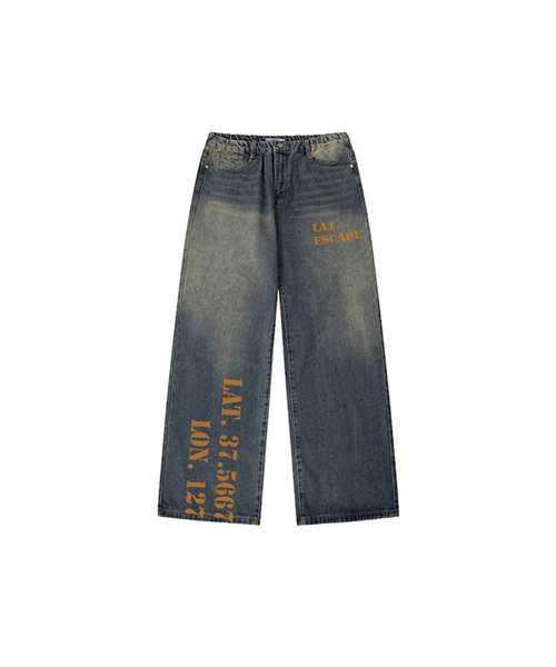 ESCAPEFROM（エスケープフロム）の「LAT.LONプリントバンディングウォッシングデニムパンツ[4color]（デニムパンツ・レディース・ブルー系1/ブルー系3/ブラック系1/ブルー系2・SMALL/MEDIUM/LARGE）」の4枚目の写真