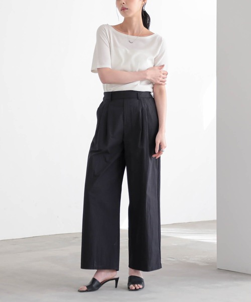 for/c（フォーシー）の「[低身長/高身長向けサイズ有]タックストレートパンツ【サスティナブル】（スラックス・レディース・ブラック/ベージュ・TM/LL/L/M/PM）」の12枚目の写真