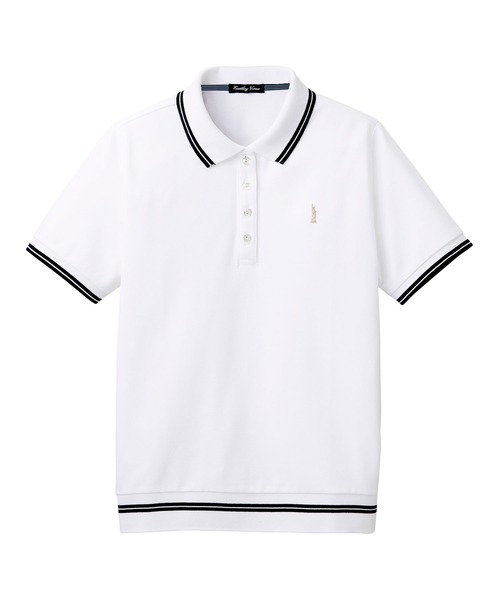 EASTBOY(イーストボーイ)の「ポロシャツ 半袖 ライン入り ストレッチ スクール 通学 中学生 高校生(ポロシャツ・キッズ・ホワイト・11号/9号)」の1枚目の写真