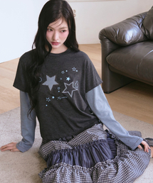 スターパッチSTレイヤードTシャツ[チャコールグレー]