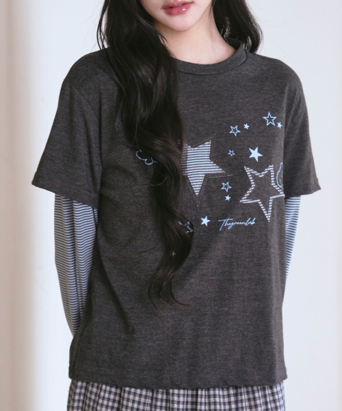 THE GREEN LAB（ザグリーンラボ）の「スターパッチSTレイヤードTシャツ[チャコールグレー]（Tシャツ/カットソー・レディース・その他・FREE）」の15枚目の写真