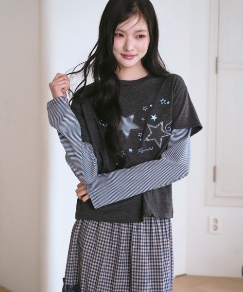 THE GREEN LAB（ザグリーンラボ）の「スターパッチSTレイヤードTシャツ[チャコールグレー]（Tシャツ/カットソー・レディース・その他・FREE）」の16枚目の写真