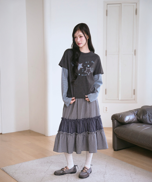 THE GREEN LAB（ザグリーンラボ）の「スターパッチSTレイヤードTシャツ[チャコールグレー]（Tシャツ/カットソー・レディース・その他・FREE）」の19枚目の写真