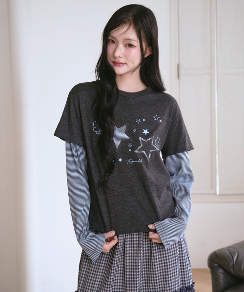 THE GREEN LAB（ザグリーンラボ）の「スターパッチSTレイヤードTシャツ[チャコールグレー]（Tシャツ/カットソー・レディース・その他・FREE）」の21枚目の写真