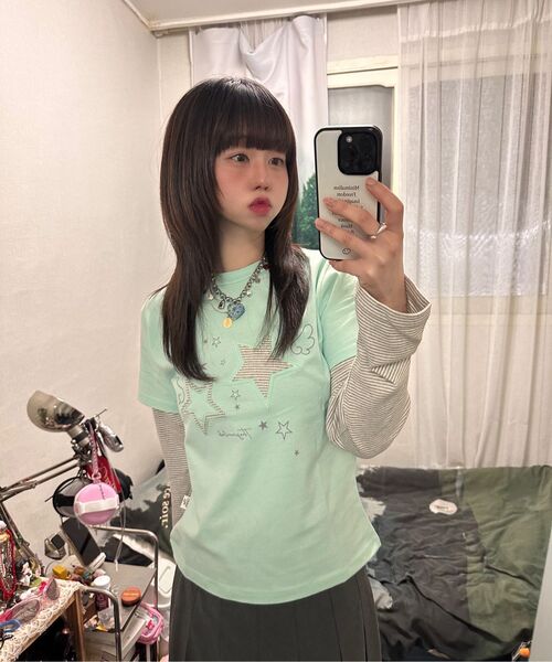 THE GREEN LAB（ザグリーンラボ）の「スターパッチSTレイヤードTシャツ[チャコールグレー]（Tシャツ/カットソー・レディース・その他・FREE）」の8枚目の写真