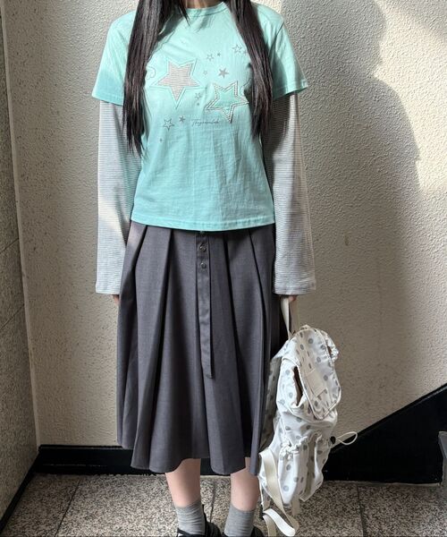 THE GREEN LAB（ザグリーンラボ）の「スターパッチSTレイヤードTシャツ[チャコールグレー]（Tシャツ/カットソー・レディース・その他・FREE）」の14枚目の写真