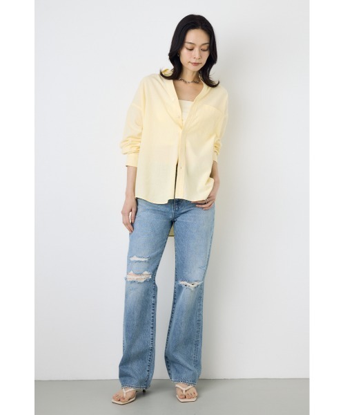 AZUL by moussy(アズールバイマウジー)の「【身長/骨格別着用画像あり】AZUL DENIM ダメージストレートデニム(デニムパンツ・レディース・アイボリー/ライトブルー・24inch/25inch/26inch/27inch)」の12枚目の写真