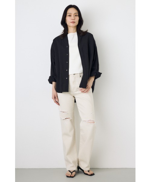 AZUL by moussy(アズールバイマウジー)の「【身長/骨格別着用画像あり】AZUL DENIM ダメージストレートデニム(デニムパンツ・レディース・アイボリー/ライトブルー・24inch/25inch/26inch/27inch)」の3枚目の写真