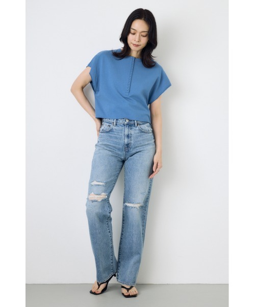 AZUL by moussy(アズールバイマウジー)の「【身長/骨格別着用画像あり】AZUL DENIM ダメージストレートデニム(デニムパンツ・レディース・アイボリー/ライトブルー・24inch/25inch/26inch/27inch)」の11枚目の写真