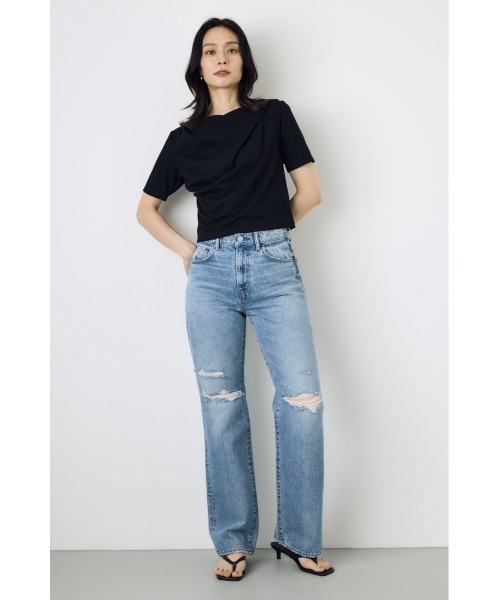 AZUL by moussy(アズールバイマウジー)の「【身長/骨格別着用画像あり】AZUL DENIM ダメージストレートデニム(デニムパンツ・レディース・アイボリー/ライトブルー・24inch/25inch/26inch/27inch)」の13枚目の写真