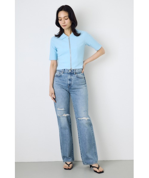 AZUL by moussy(アズールバイマウジー)の「【身長/骨格別着用画像あり】AZUL DENIM ダメージストレートデニム(デニムパンツ・レディース・アイボリー/ライトブルー・24inch/25inch/26inch/27inch)」の14枚目の写真