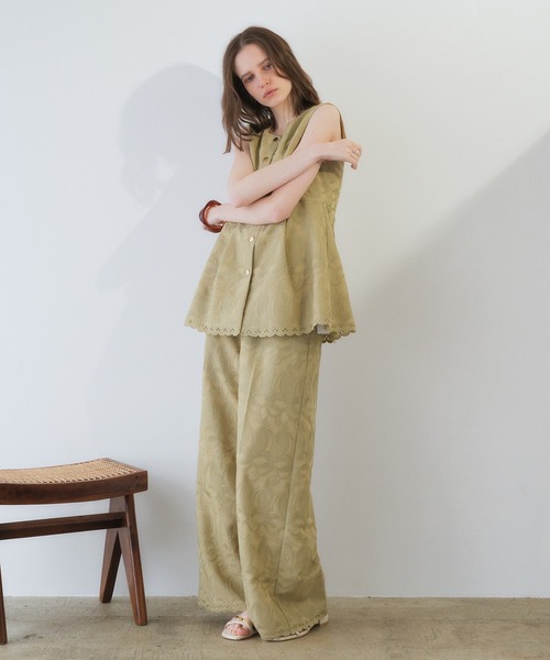 YECCA VECCA（イェッカヴェッカ）の「刺繍ワイドパンツ（その他パンツ・レディース・ブラック/ベージュ・M/S）」の5枚目の写真