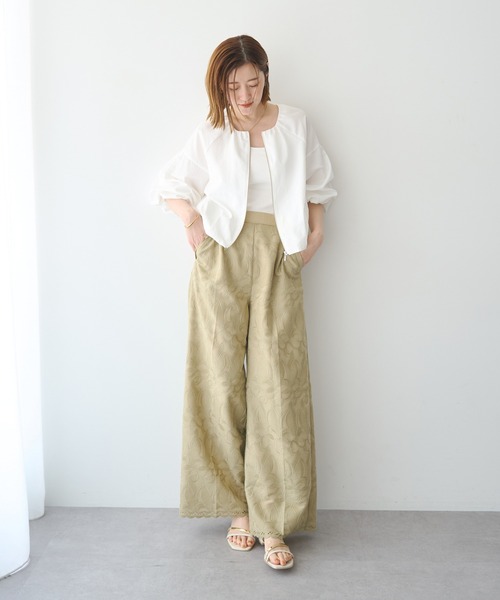 YECCA VECCA（イェッカヴェッカ）の「刺繍ワイドパンツ（その他パンツ・レディース・ブラック/ベージュ・M/S）」の9枚目の写真
