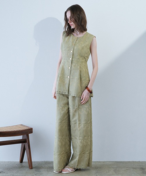 YECCA VECCA（イェッカヴェッカ）の「刺繍ワイドパンツ（その他パンツ・レディース・ブラック/ベージュ・M/S）」の3枚目の写真
